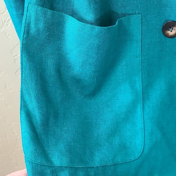 Liz Claiborne Vintage 100% Linen Blue Double-Breasted Blazer Jacket Size 12 - Picture 6 of 15